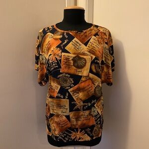 💚 Multi-coloured Seashells Print blouse By Melrose Size Small 100% Rayon
